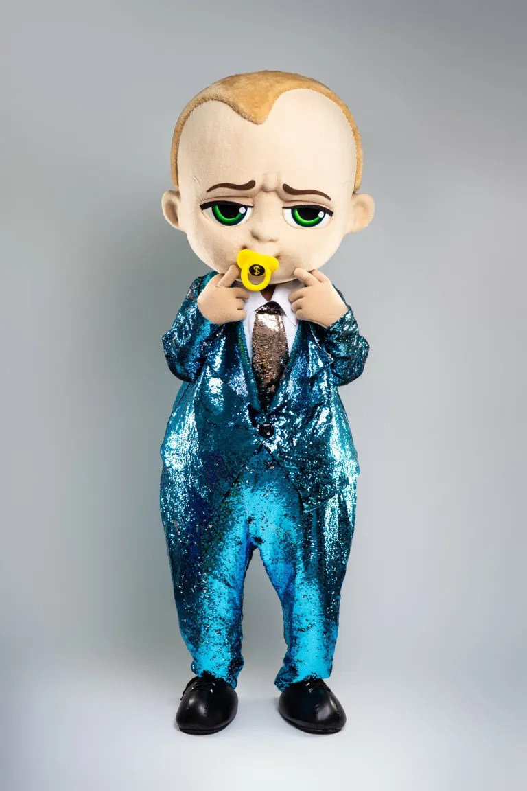 inchiriere mascota Baby Boss băiat Seeria Events, costum albastru pentru petreceri interactive și evenimente pentru copii