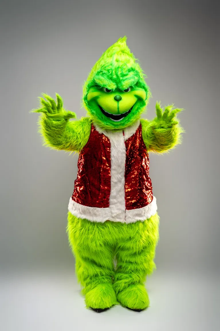 inchiriere mascota Grinch Seeria Events, apariție amuzantă și nonconformistă pentru petreceri de Crăciun și evenimente de iarnă