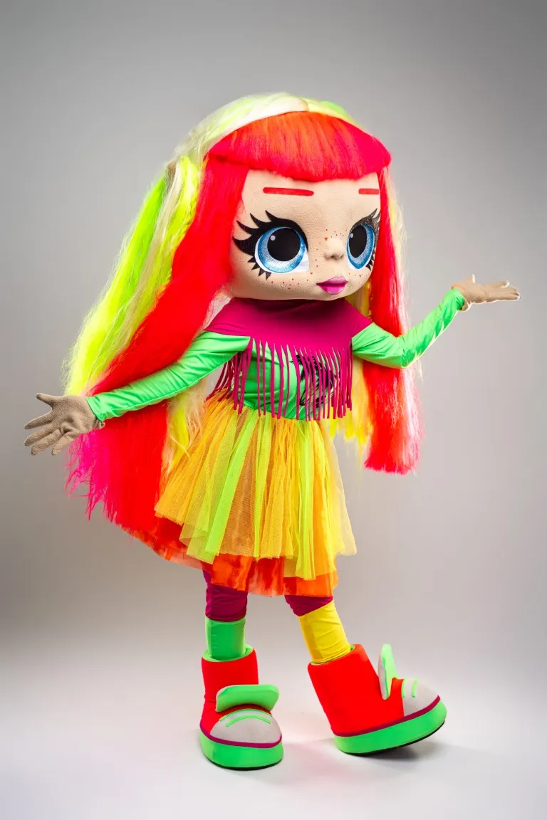 inchiriere mascota Neon Girl Seeria Events, costum strălucitor cu lumini pentru petreceri disco și show-uri colorate